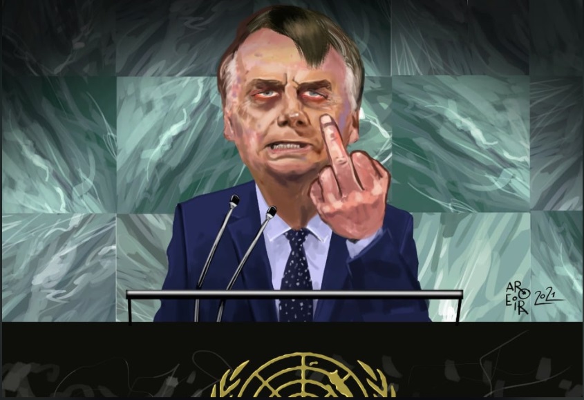 Bolsonaro na ONU em charge de Aroeira no Brasil 247
